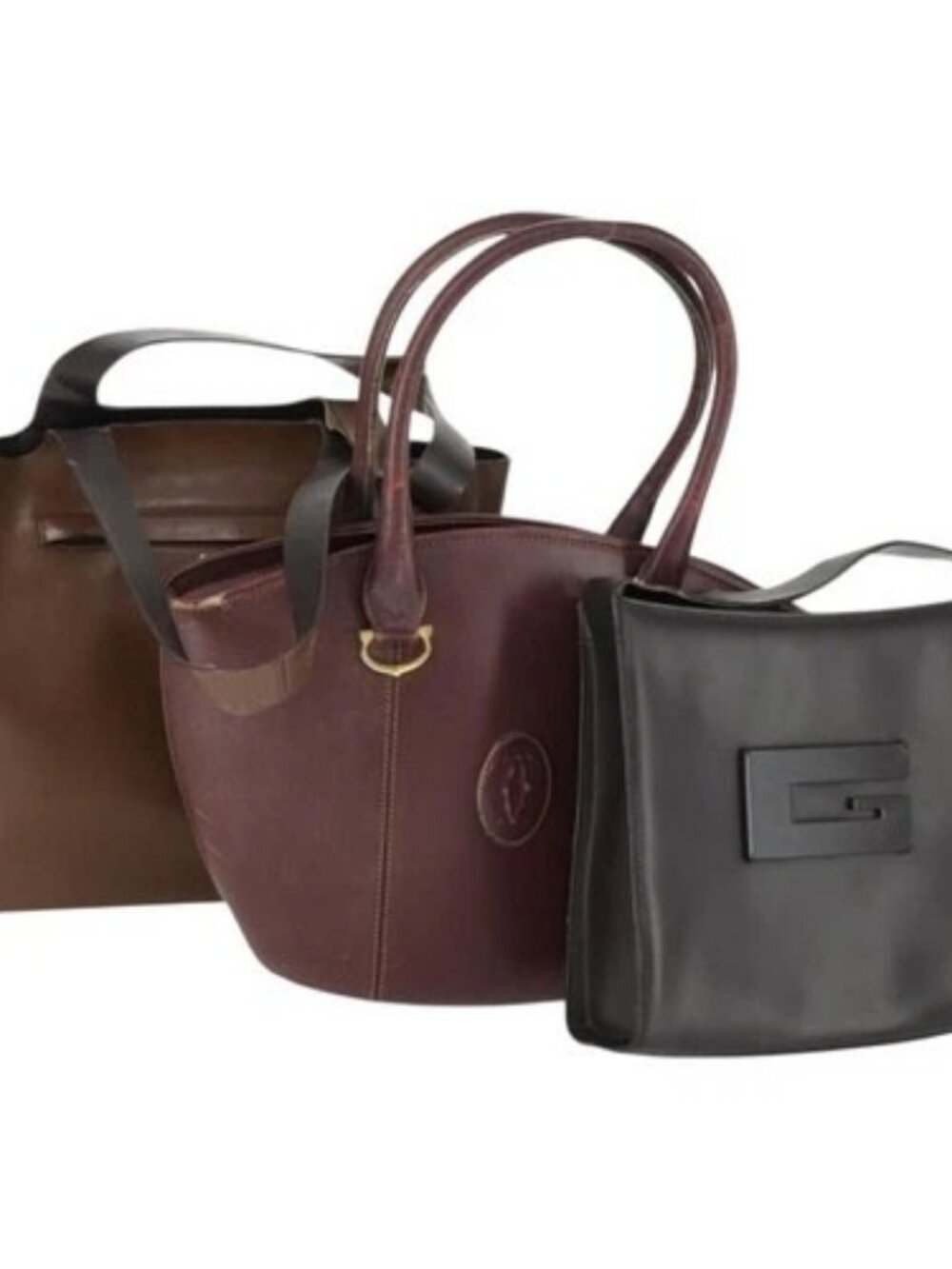 PRADA Cartier Gucci Bag Patent leather 3 Set Black Brown Bordeaux Auth am10507